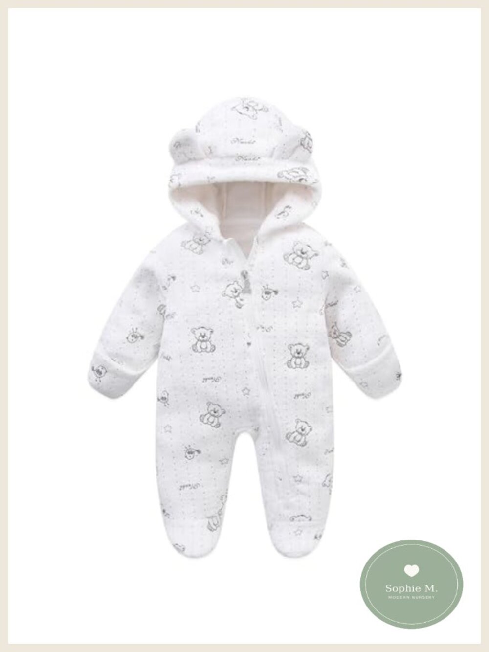 Newborn Fleece Hooded Footie Romper Snowsuit Bear Ears 0-12M